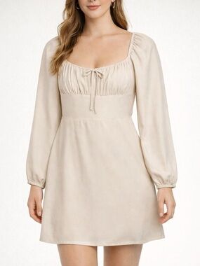 Aritzia Delilah Cream Smocked Mini Dress  Coquette Fairy Romantic Size M